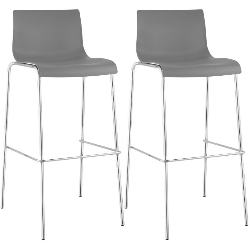 Set di 2 sgabelli da bar Hoover, plastica, struttura a 4 gambe, grigio cromato