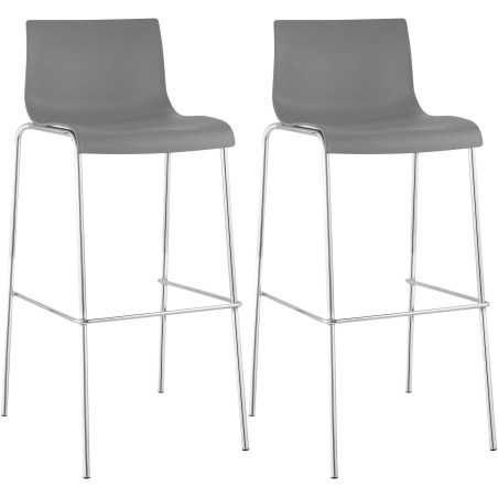 Lot de 2 tabourets de bar Hoover, en plastique, structure à 4 pieds, chromés gris