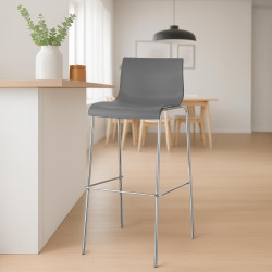 Lot de 2 tabourets de bar Hoover, en plastique, piètement à 4 pieds, gris chromé