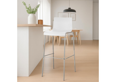 Juego de 2 taburetes de bar Hoover, de plástico, con estructura de 4 patas, color blanco cromado.