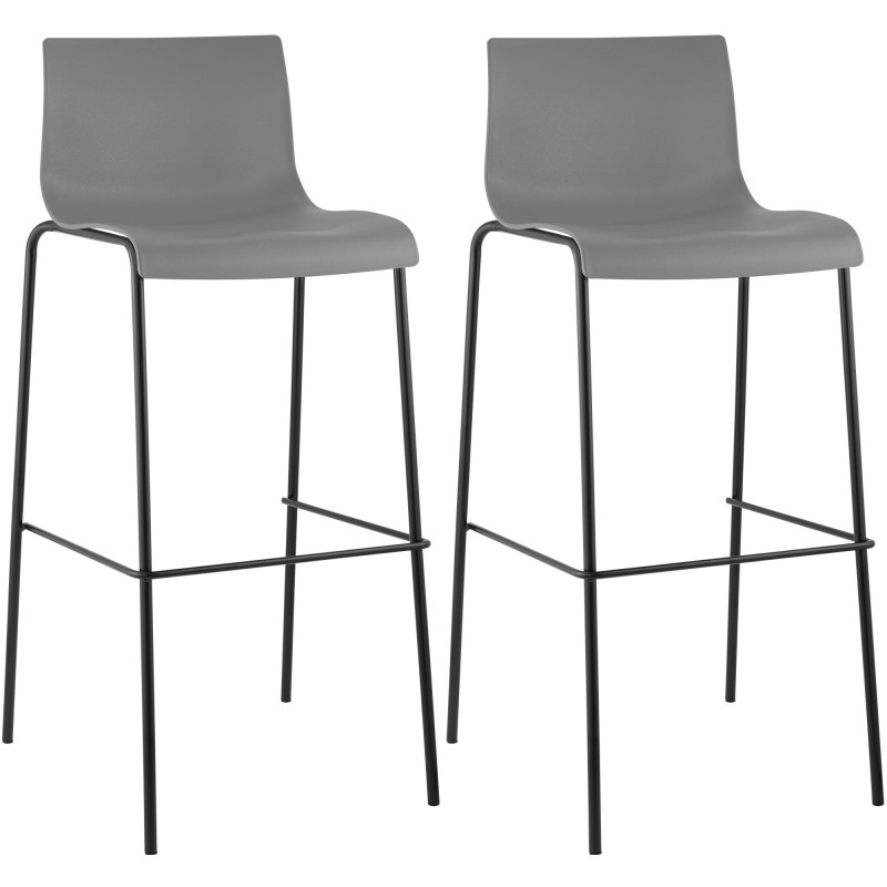 Lot de 2 tabourets de bar Hoover, en plastique, structure à 4 pieds, noir/gris