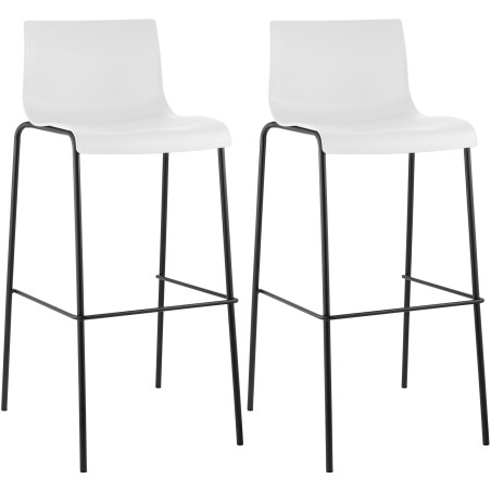 Lot de 2 tabourets de bar Hoover, en plastique, à 4 pieds, noir et blanc.