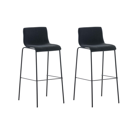 Lot de 2 tabourets de bar Hoover, en tissu, piètement à 4 pieds, noirs noir