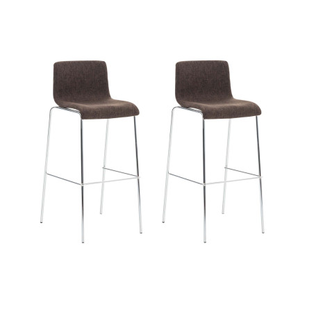 Lot de 2 tabourets de bar Hoover, tissu, piètement à 4 pieds, marron chromé