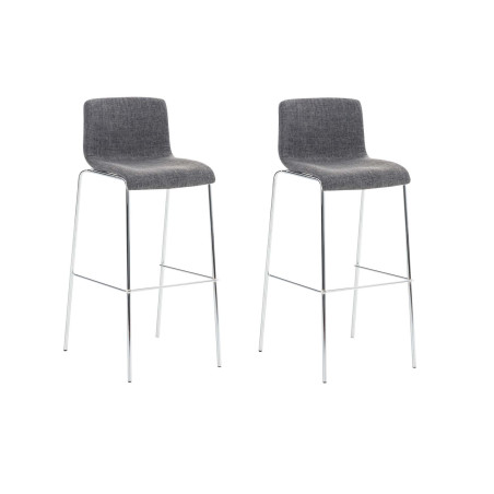 Lot de 2 tabourets de bar Hoover, tissu, piètement à 4 pieds, finition chromée, gris clair