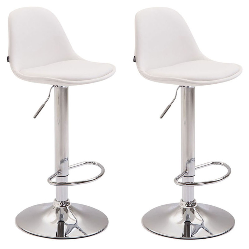 Conjunto de 2 banquetas Kiel, totalmente estofadas em couro sintético, cromadas, brancas.