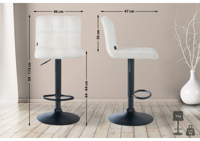 Lot de 2 tabourets de bar en velours Pérou noir crème