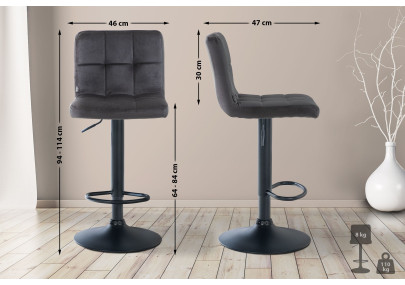 Lot de 2 tabourets de bar Pérou velours noir noir