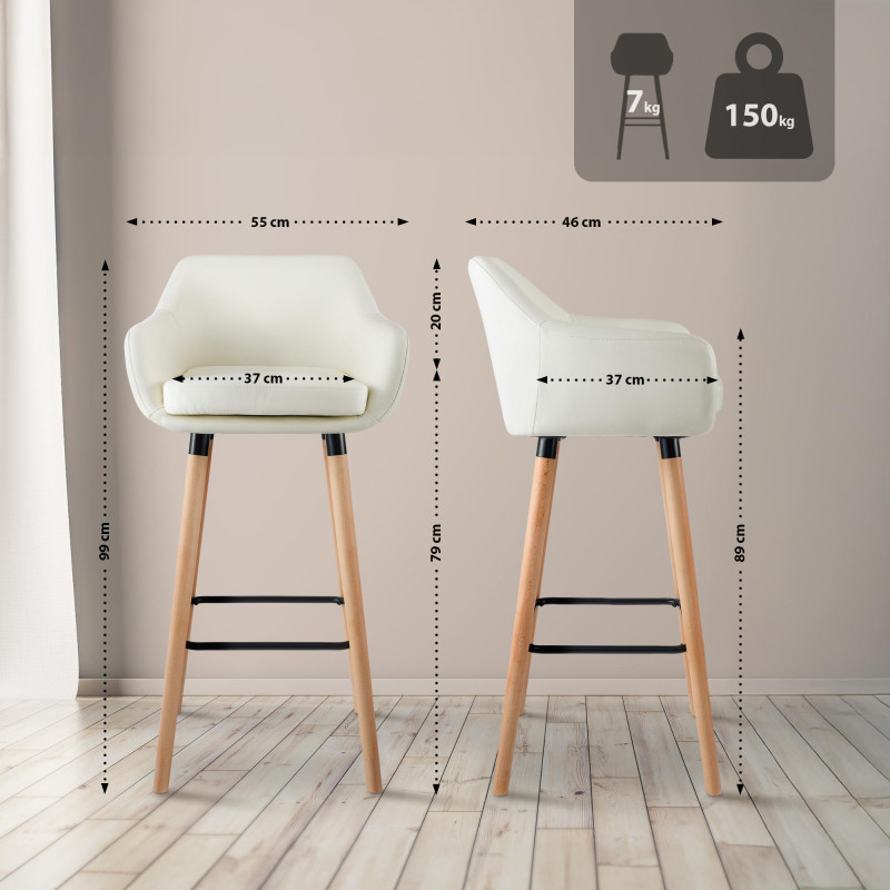 Conjunto de 2 banquetas Grant, em couro sintético, cor creme.