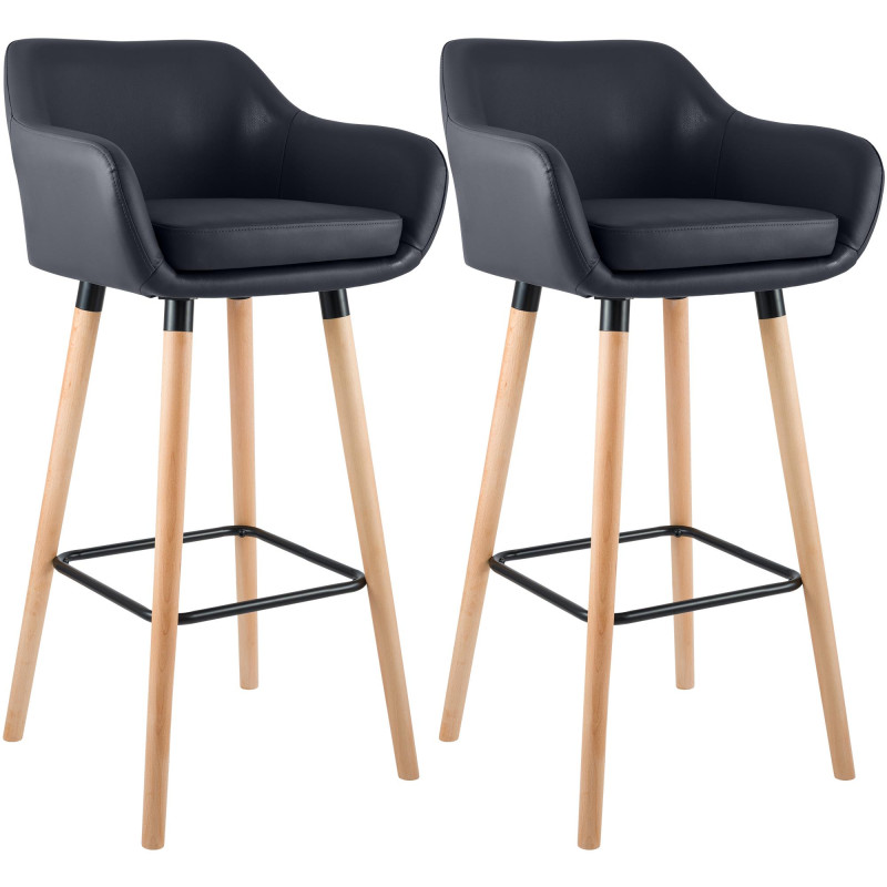 Lot de 2 tabourets de bar Grant en similicuir noir