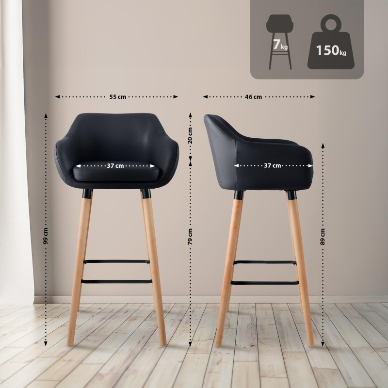 Conjunto de 2 banquetas Grant, em couro sintético, pretas.