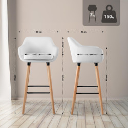 Juego de 2 taburetes de bar Grant, imitación piel, blancos