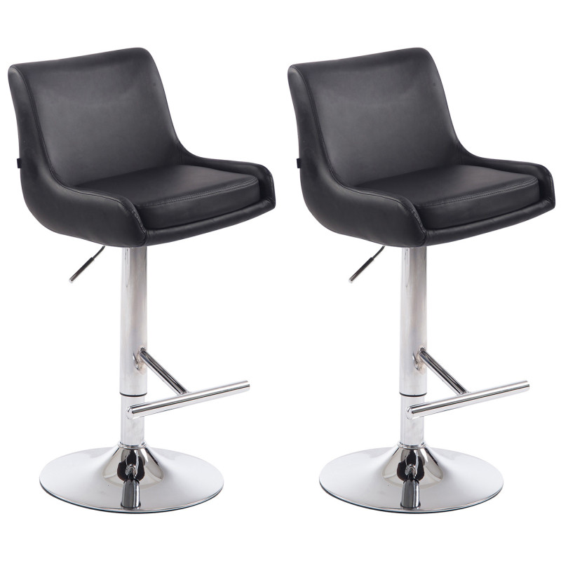 Set di 2 sgabelli da bar Club, similpelle, cromati, neri