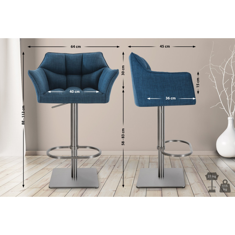 Tabouret de bar en tissu Damaso E bleu