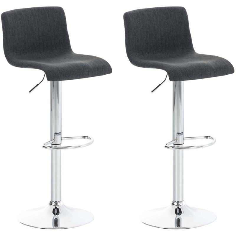 Conjunto de 2 banquetas de bar Hoover, em tecido, cromadas, cinza escuro.
