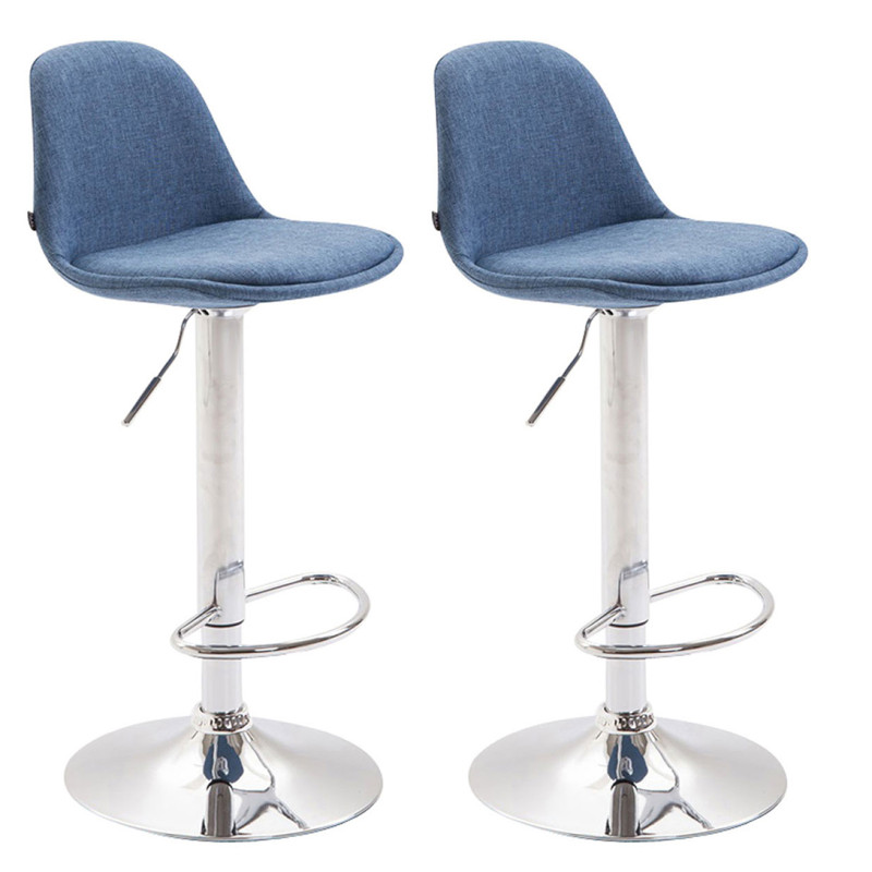 Lot de 2 tabourets de bar Kiel, tissu, bleu