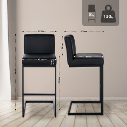 Tabouret de bar Hopewell, similicuir, B noir