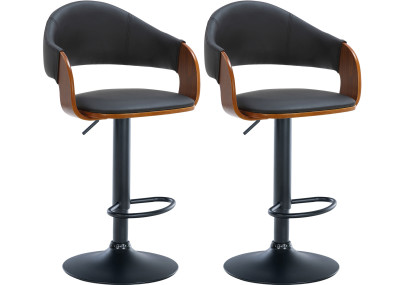 Lot de 2 tabourets de bar Nilse, similicuir, noir, noyer/noir