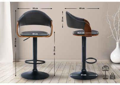 Lot de 2 tabourets de bar Nilse simili cuir noir noyer/noir