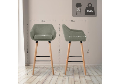 Conjunto de 2 banquetas Grant, tecido cinza claro