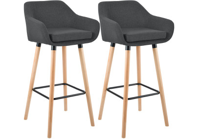 Ensemble de 2 tabourets de bar Grant, tissu, gris foncé