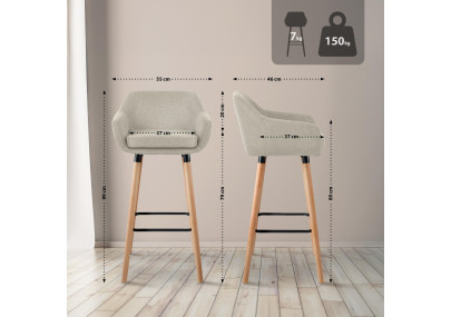 Set di 2 sgabelli da bar Grant, tessuto crema