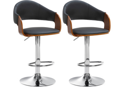 Ensemble de 2 tabourets de bar Nilse, similicuir, chrome, noyer/noir