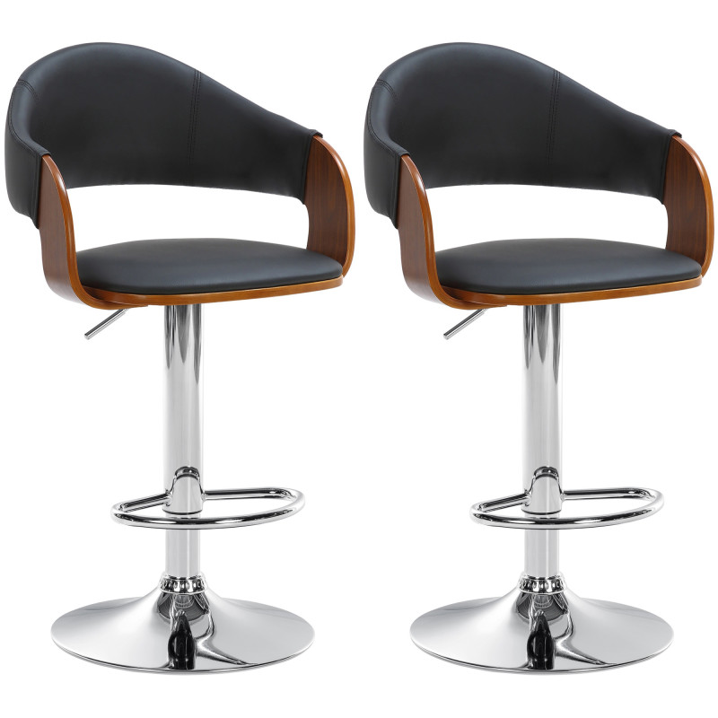 Ensemble de 2 tabourets de bar Nilse, similicuir, chrome, noyer/noir