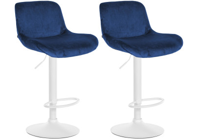 Ensemble de 2 tabourets de bar Solon, velours blanc, bleu