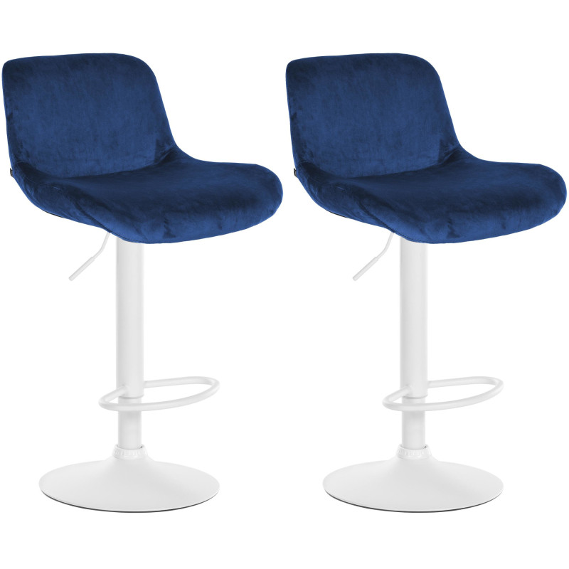 Lot de 2 tabourets de bar Solon, velours blanc bleu