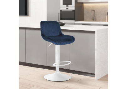 Ensemble de 2 tabourets de bar Solon, velours blanc, bleu