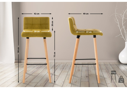 Tabouret de bar Lincoln en velours jaune