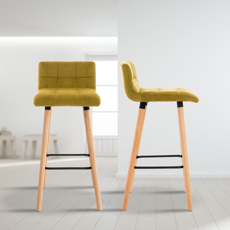 Tabouret de bar en velours Lincoln jaune