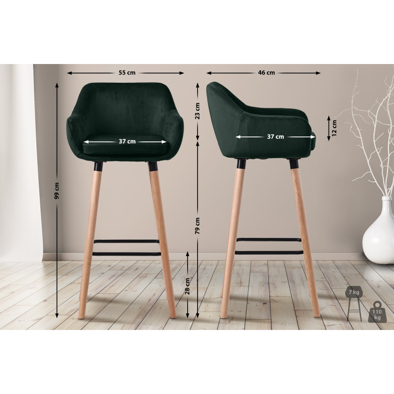 Tabouret de bar Grant en velours vert