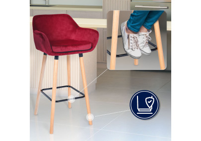 Tabouret de bar Grant, velours, rouge