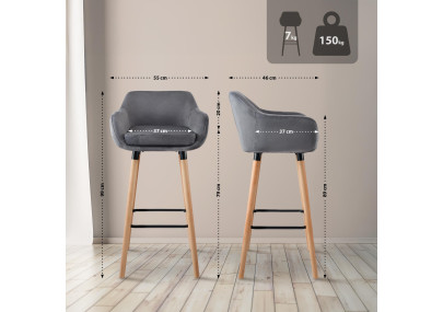 Tabouret de bar Grant en velours gris