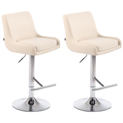 Conjunto de 2 banquetas de bar, estilo Club, em couro sintético, cromadas e creme.