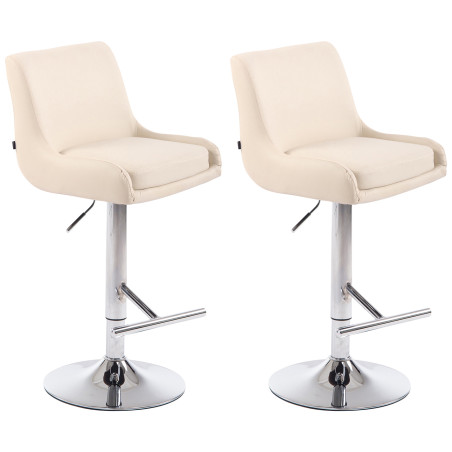 Juego de 2 taburetes de bar, estilo club, piel sintética, cromados y color crema