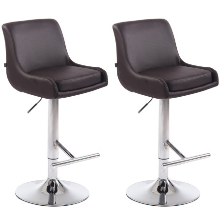Ensemble de 2 tabourets de bar Club, similicuir, chromés brun
