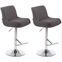 Ensemble de 2 tabourets de bar Club, tissu, chrome, gris foncé