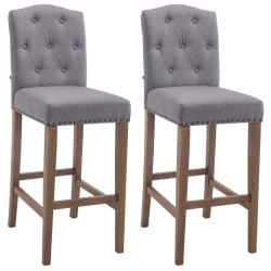Juego de 2 taburetes de bar Louise, tapizados en tela gris claro envejecido.