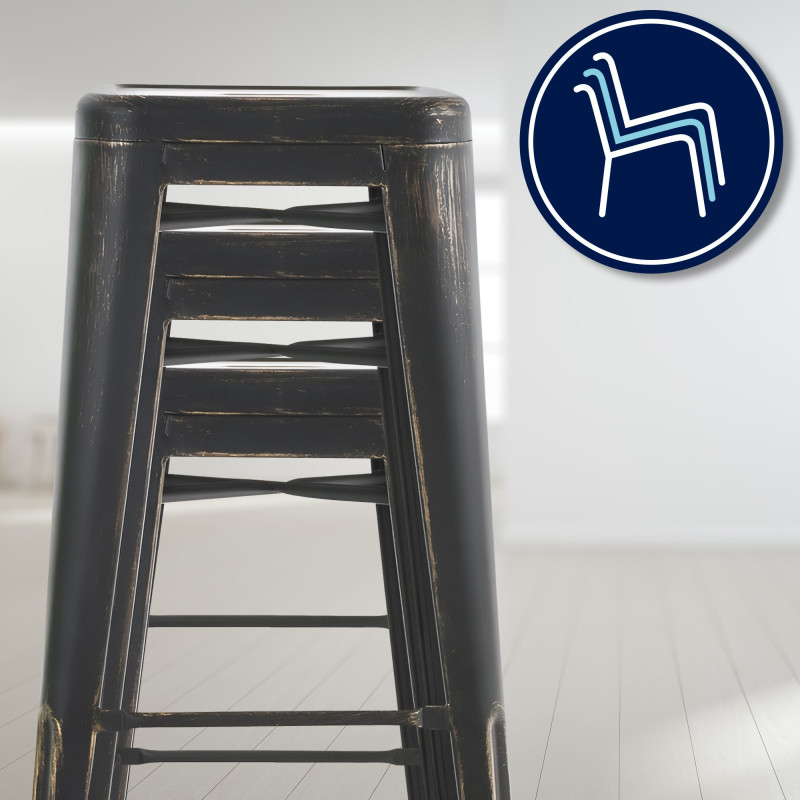 Set di 4 sgabelli da bar Joshua nero-oro antico