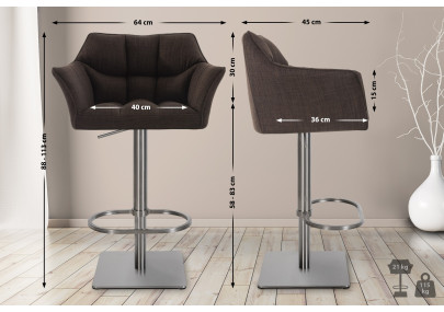 Tabouret de bar Damaso E, tissu marron