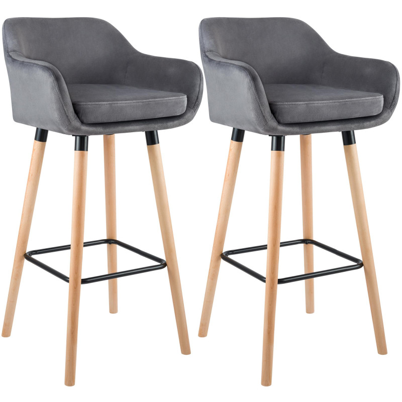 Ensemble de 2 tabourets de bar Grant en velours gris