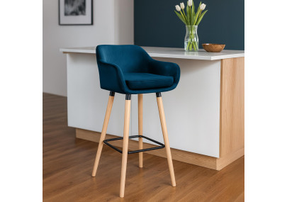 Ensemble de 2 tabourets de bar Grant en velours bleu