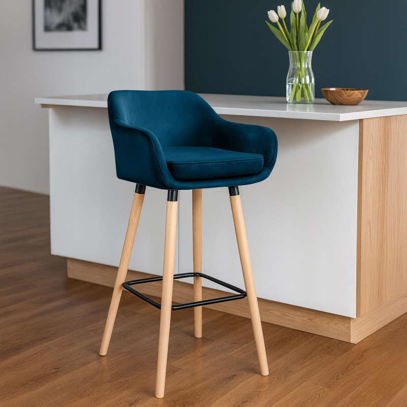 Conjunto de 2 banquetas de bar Grant em veludo azul.