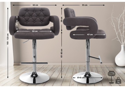 Set di 2 sgabelli da bar Dublin, tessuto C, grigio scuro