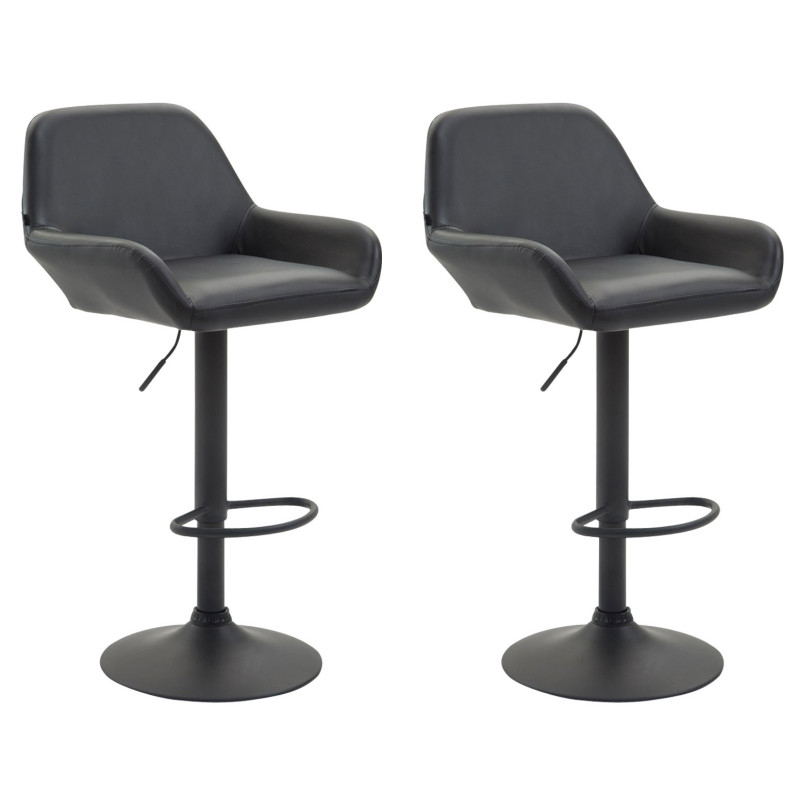 Lot de 2 tabourets de bar Braga, similicuir, noir