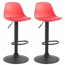 Lot de 2 tabourets de bar Kiel, en plastique noir rouge