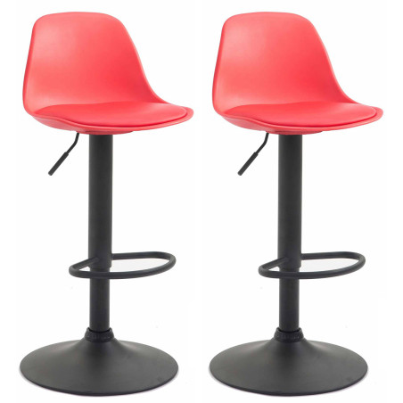 Lot de 2 tabourets de bar Kiel, en plastique noir rouge